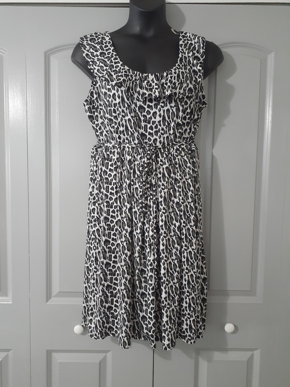 Fashion Bug Black and White Leopard Print Midi Dress